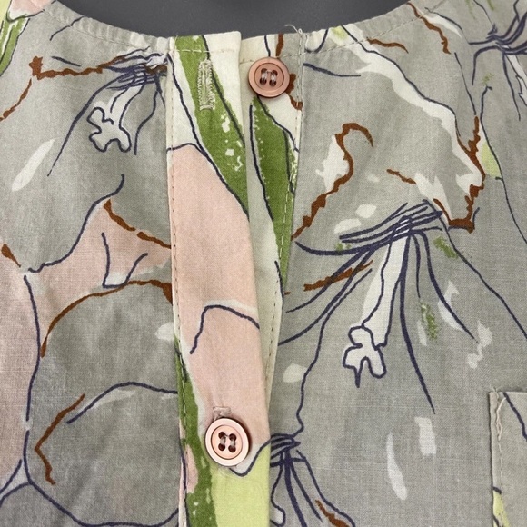 Porridge Dress Womens 2 Floral Button Down Crew Neck Neutral Modest Cap Sleeve - Picture 6 of 12